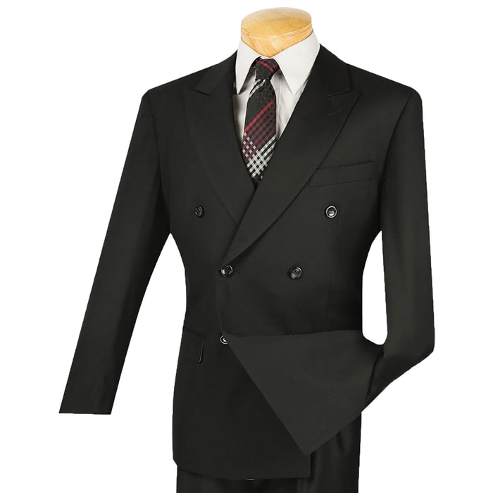 Double-Breasted Classic-Fit Suit w/ Adjustable Waistband in Black