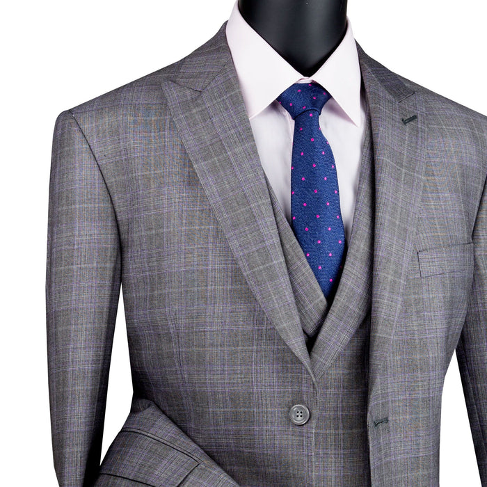 Glen Plaid 3-Piece Modern-Fit Suit in Gray