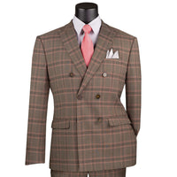 Plaid Stretch Double Breasted Modern-Fit Suit in Brown