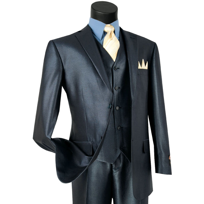Sharkskin 3-Piece Classic-Fit Suit in Midnight Blue