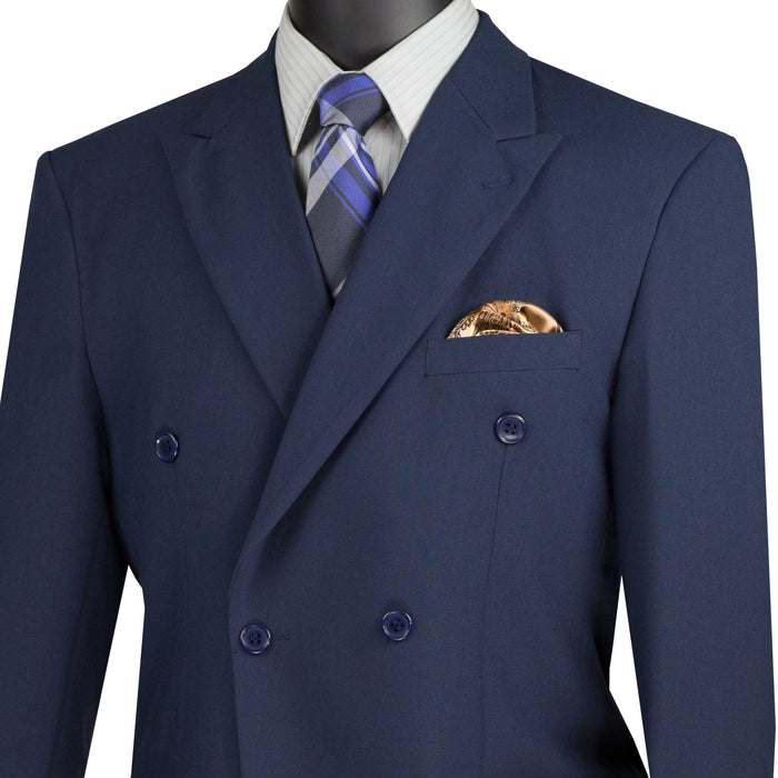 Double-Breasted Classic-Fit Poplin Polyester Suit in Navy Blue