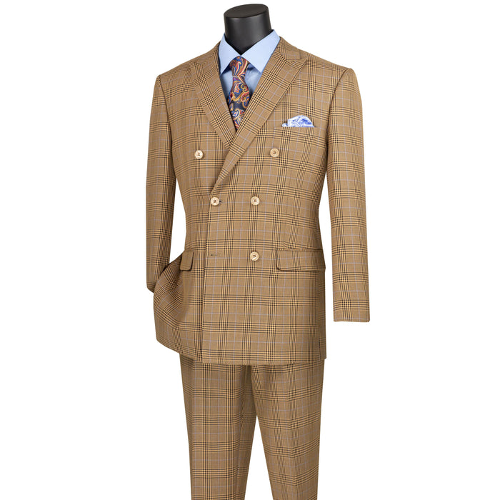 Plaid Double-Breasted Classic-Fit Suit in Mocha Brown