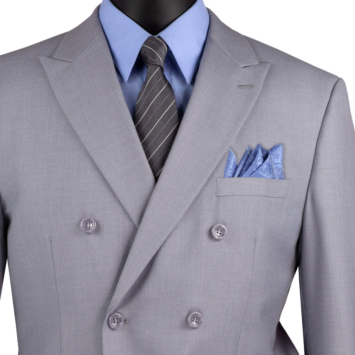 Double-Breasted Classic-Fit Suit w/ Adjustable Waistband in Light Gray