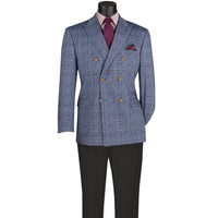 Glen Plaid Double Breasted Stretch Regular Fit Blazer in Blue