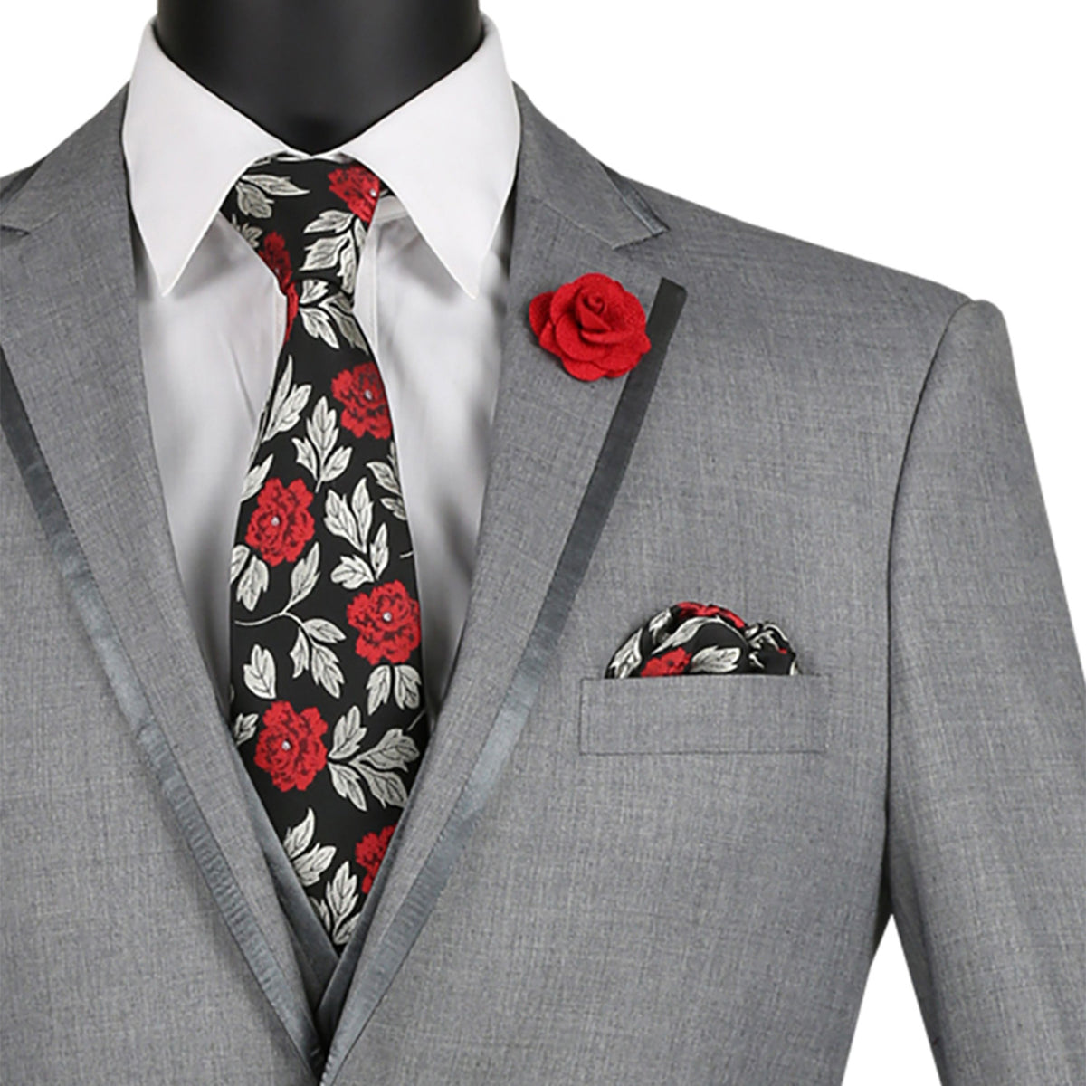 Trimmed 3-Piece Slim-Fit Tuxedo in Light Gray