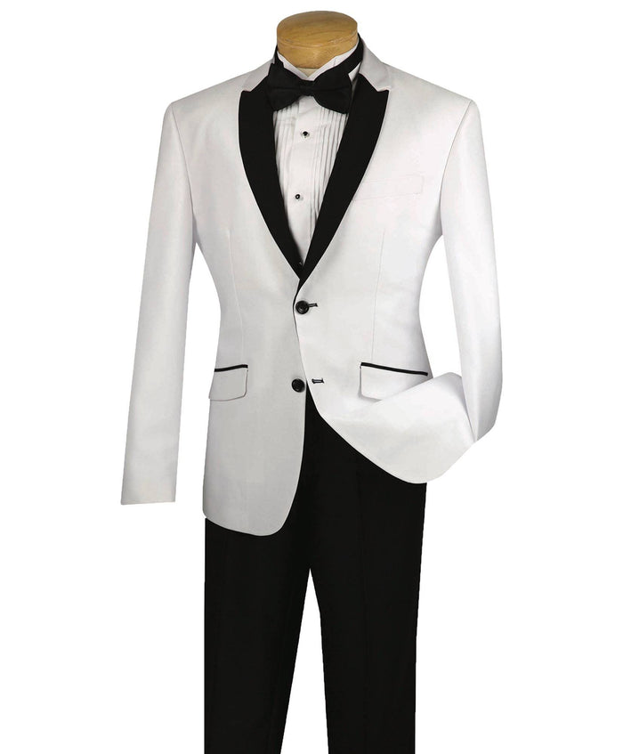 Sharkskin Shawl-Lapel Slim-Fit Tuxedo in White