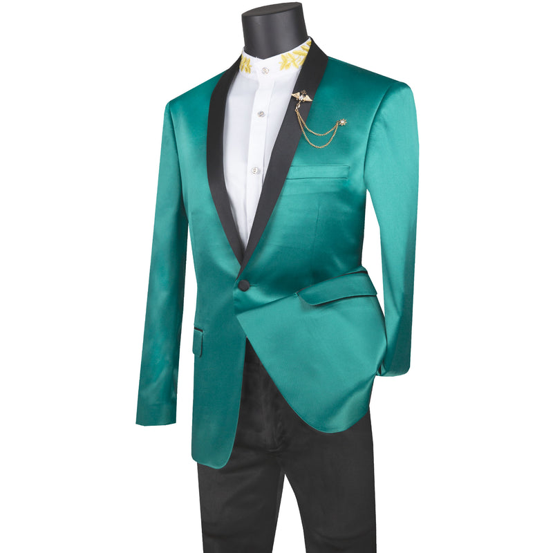 Sateen Slim-Fit Stretch Tuxedo Jacket in Emerald Green