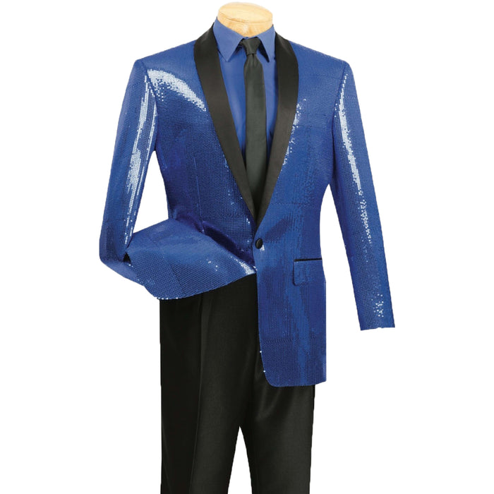 Sequins Disco Shawl-Collar Tuxedo Jacket in Blue