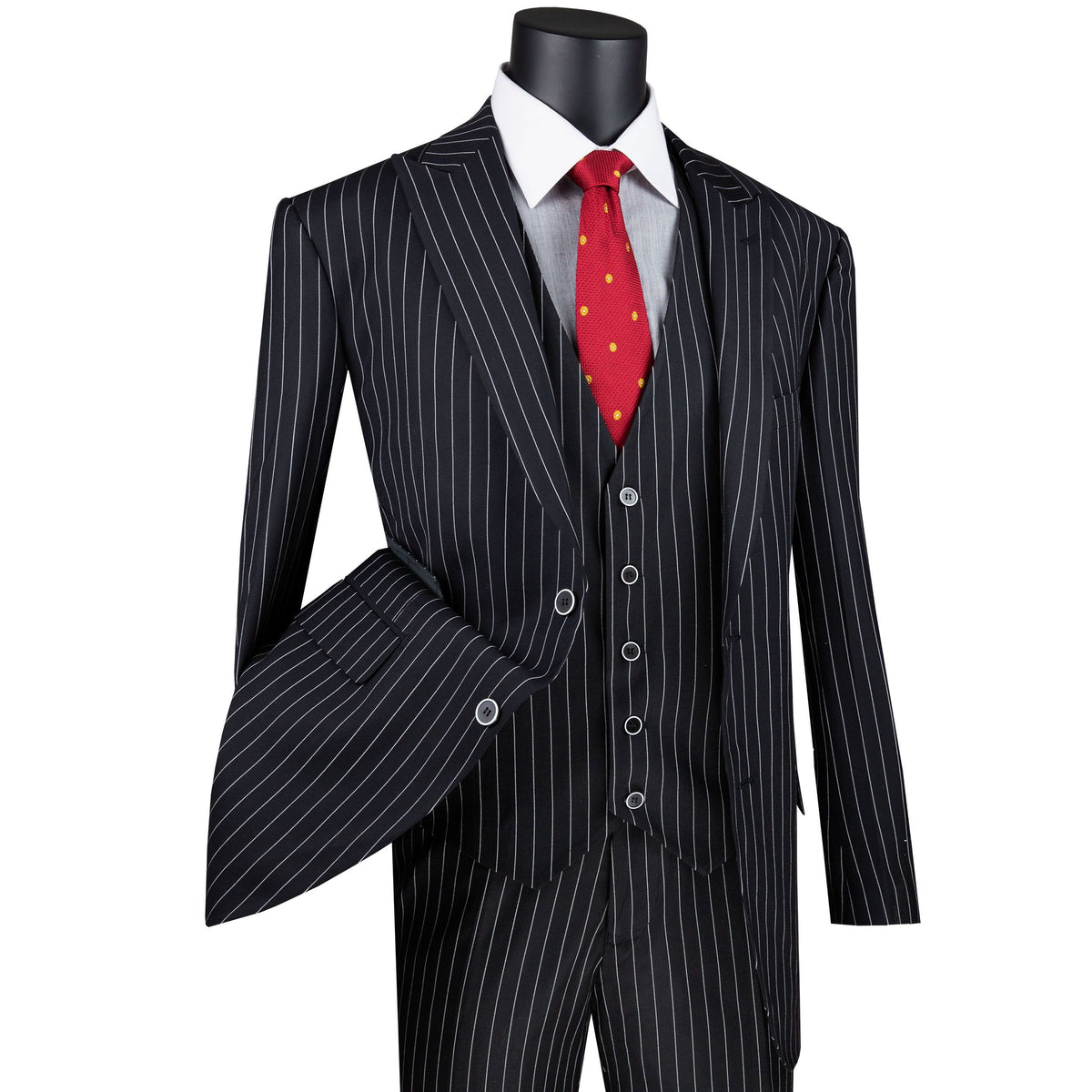 Gangster Stripe 3-Piece Classic-Fit Suit in Black