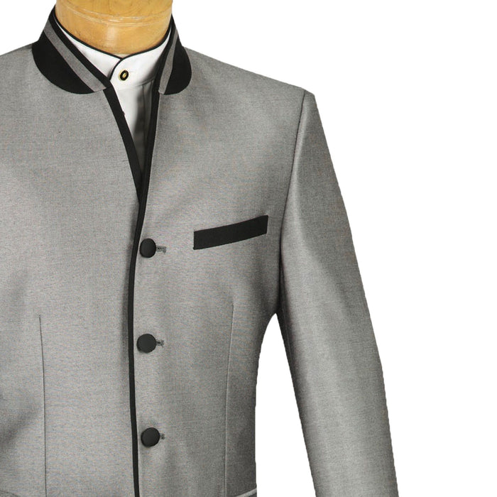 Sharkskin Banded-Collar Slim-Fit Tuxedo in Gray