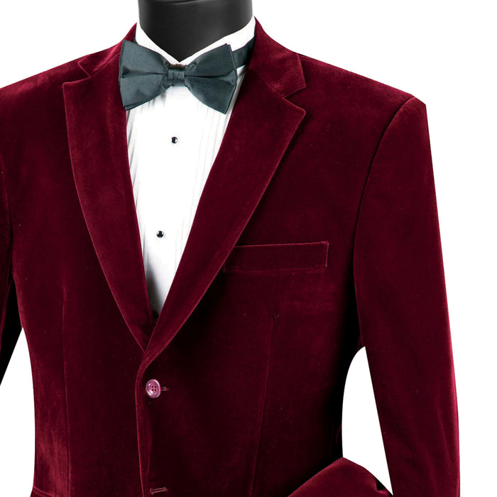 Velvet 2-Button Reg-Fit Dinner Jacket in Burgundy