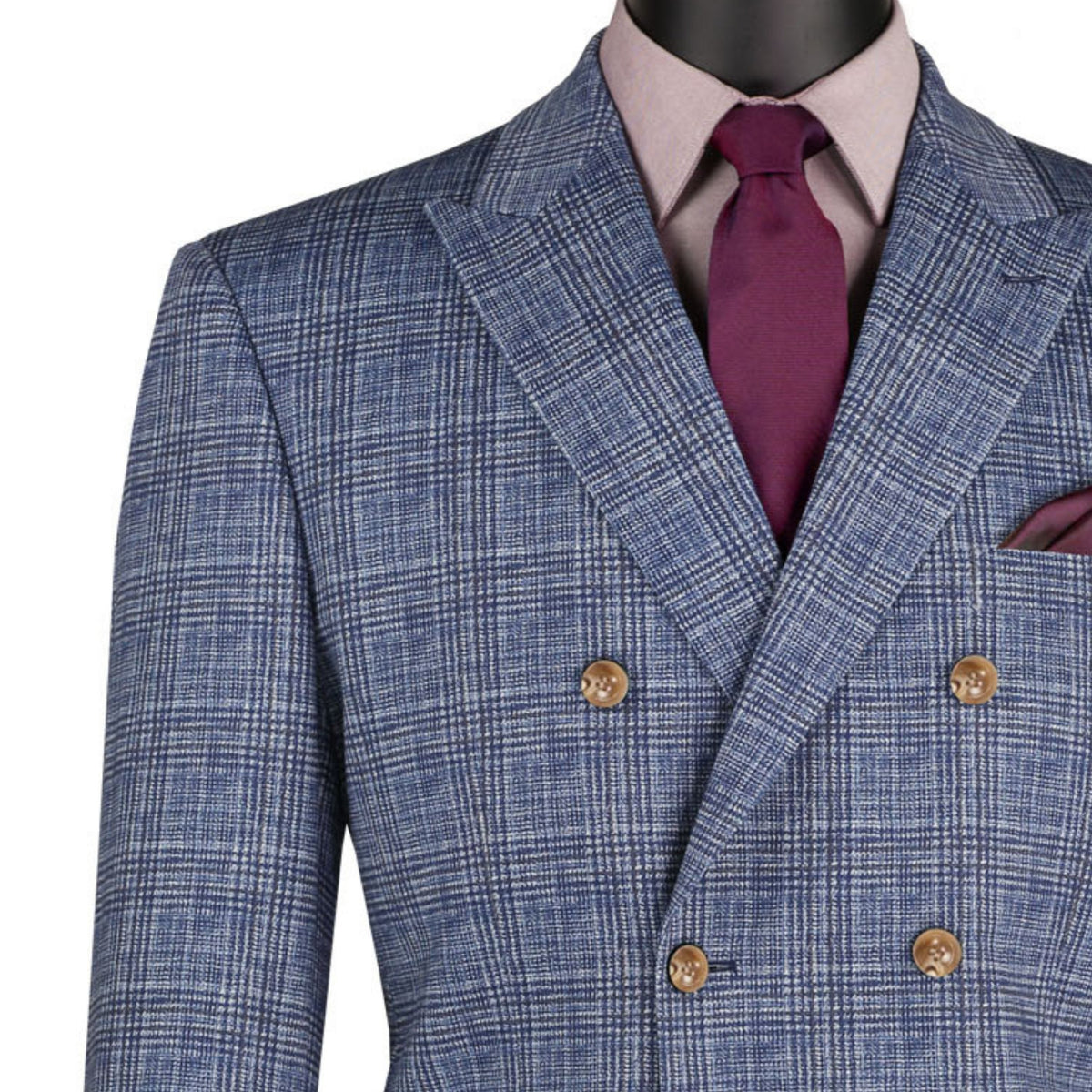 Glen Plaid Double Breasted Stretch Regular Fit Blazer in Blue