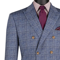 Glen Plaid Double Breasted Stretch Regular Fit Blazer in Blue
