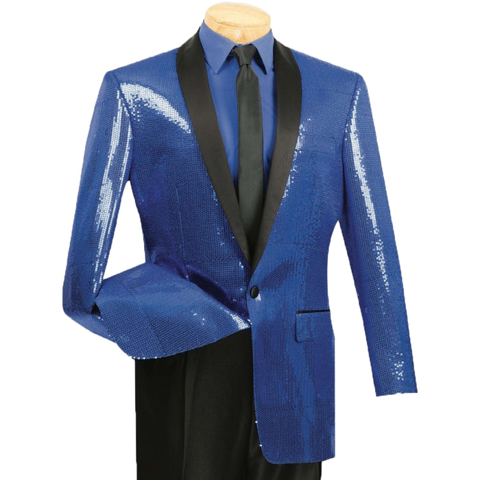 Sequins Disco Shawl-Collar Tuxedo Jacket in Blue