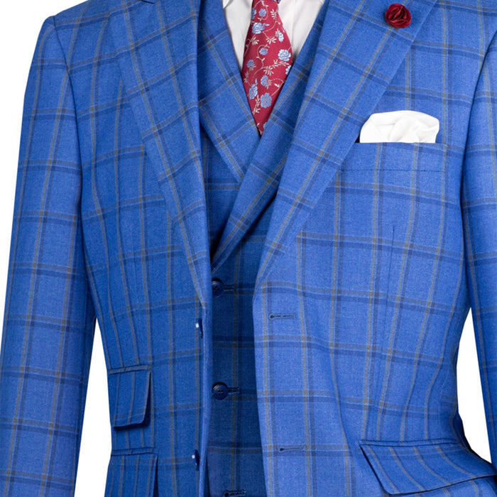 Windowpane 3-Piece Modern-Fit Suit in Royal Blue