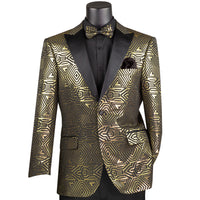 Geometric Jacquard Modern-Fit Metallic Tuxedo Jacket in Gold