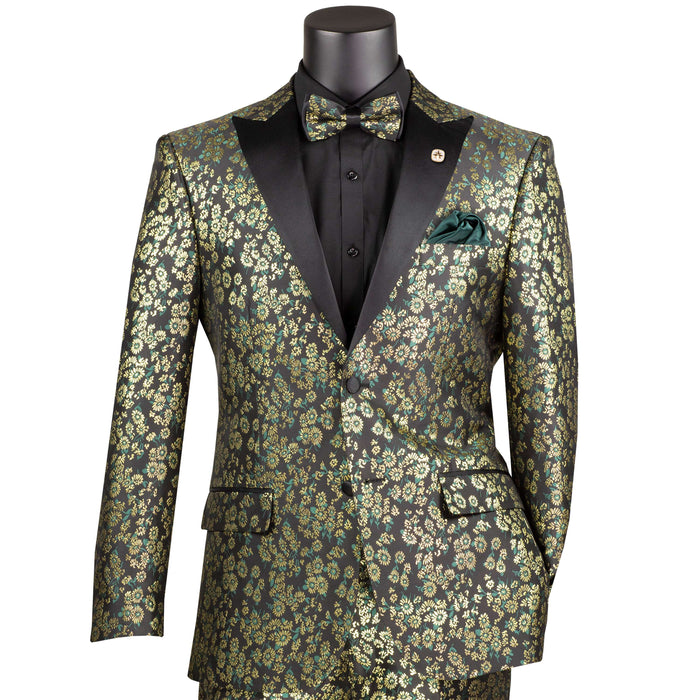 Jacquard Slim-Fit Tuxedo w/ Matching Bow-Tie in Emerald Green