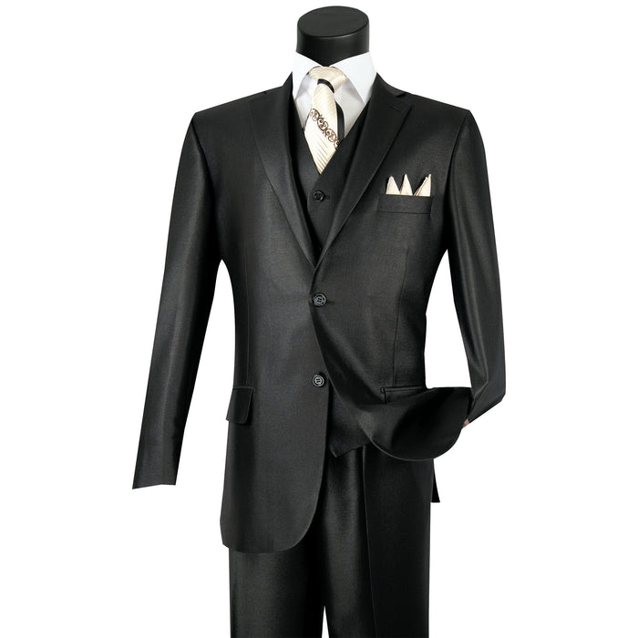 Sharkskin 3-Piece Classic-Fit Suit in Black
