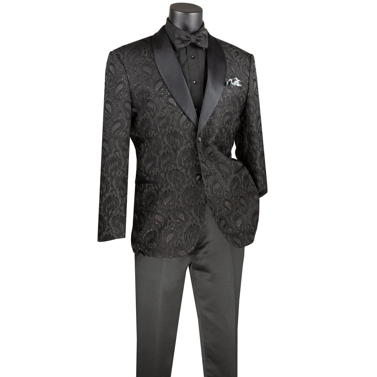 Jacquard Modern-Fit Shawl-Collar Tuxedo Jacket in Black