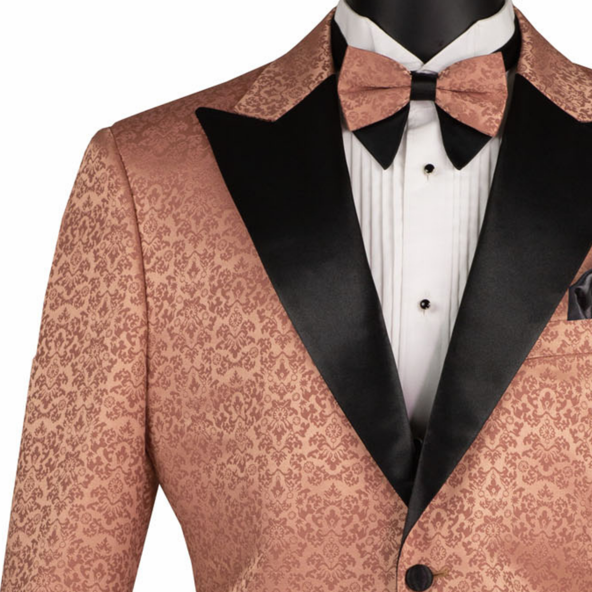 Floral Jacquard 2 Button Reg Fit Tuxedo Jacket in Clay