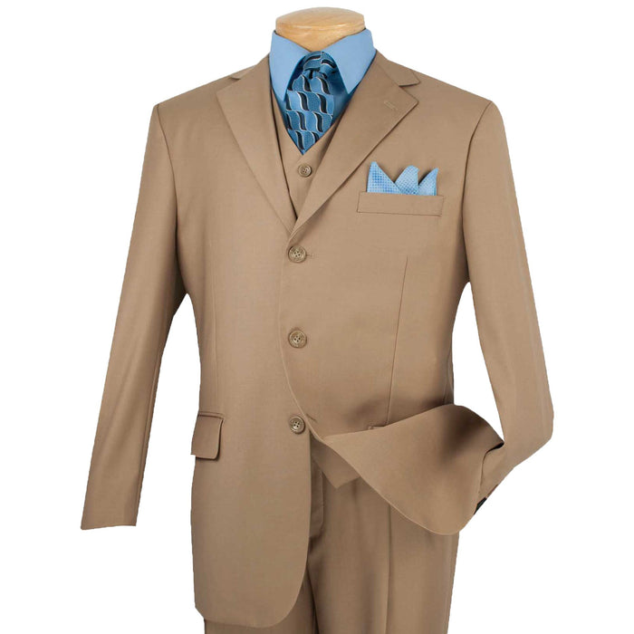 3-Piece 3-Button Classic-Fit Suit in Khaki