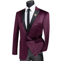 Glen Plaid Slim-Fit Velvet Tuxedo Jacket in Burgundy