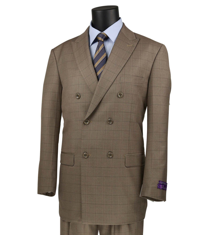 Windowpane Double-Breasted Classic-Fit Suit in Tan