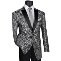 Paisley 2-Button Reg-Fit Tuxedo Jacket in Silver