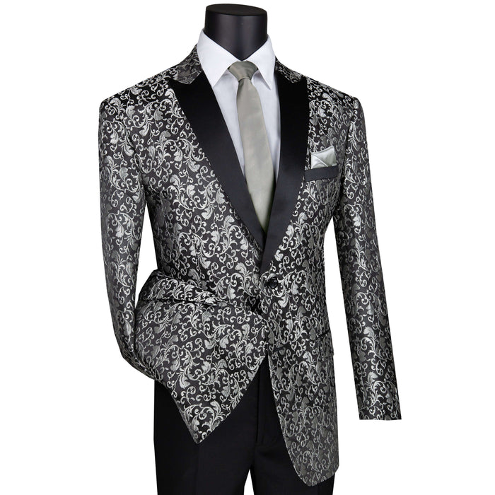 Paisley 2-Button Reg-Fit Tuxedo Jacket in Silver