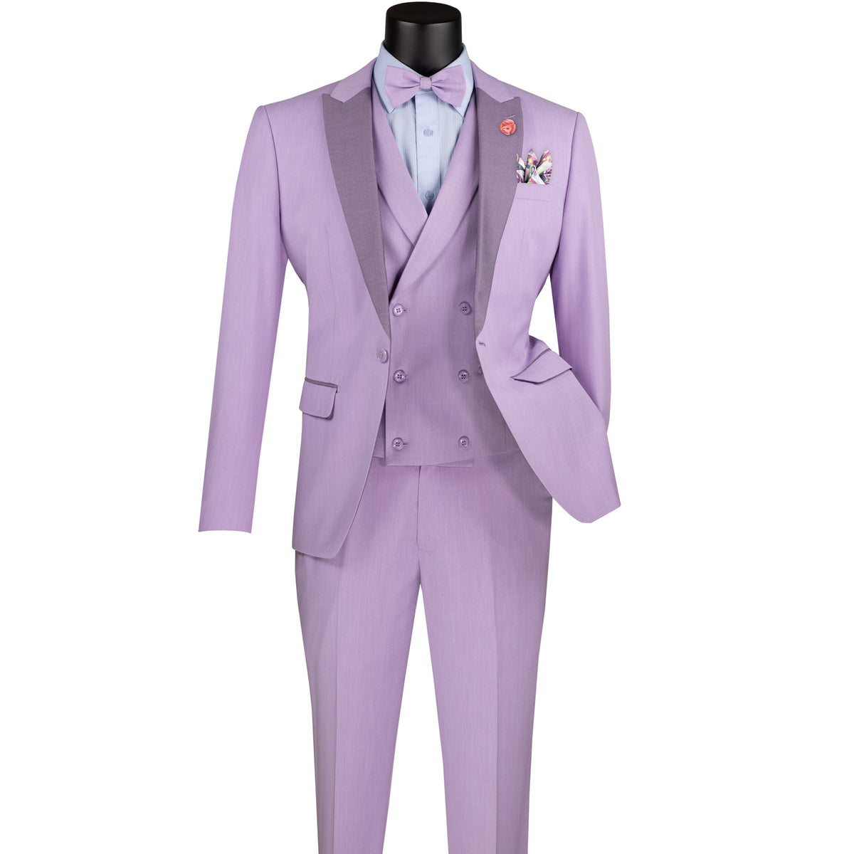 VINCI Men's Lavender 3-Piece Slim-Fit Tuxedo Suit w/ Bow-Tie NEW