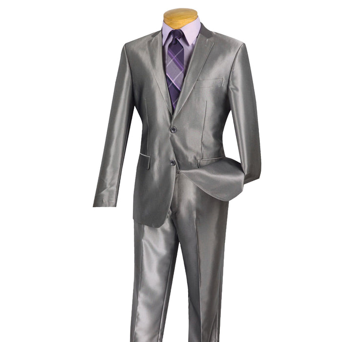 Sharkskin 2-Button Slim-Fit Suit in Gray