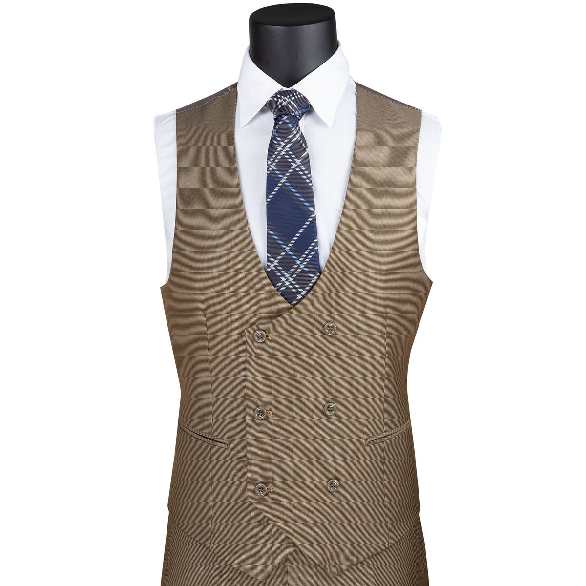 Birdseye 3-Piece Modern-Fit Suit w/ Contrast Trim in Khaki