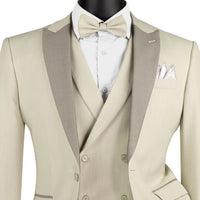 3-Piece Slim-Fit Tuxedo w/ Bow-Tie in Ecru Beige