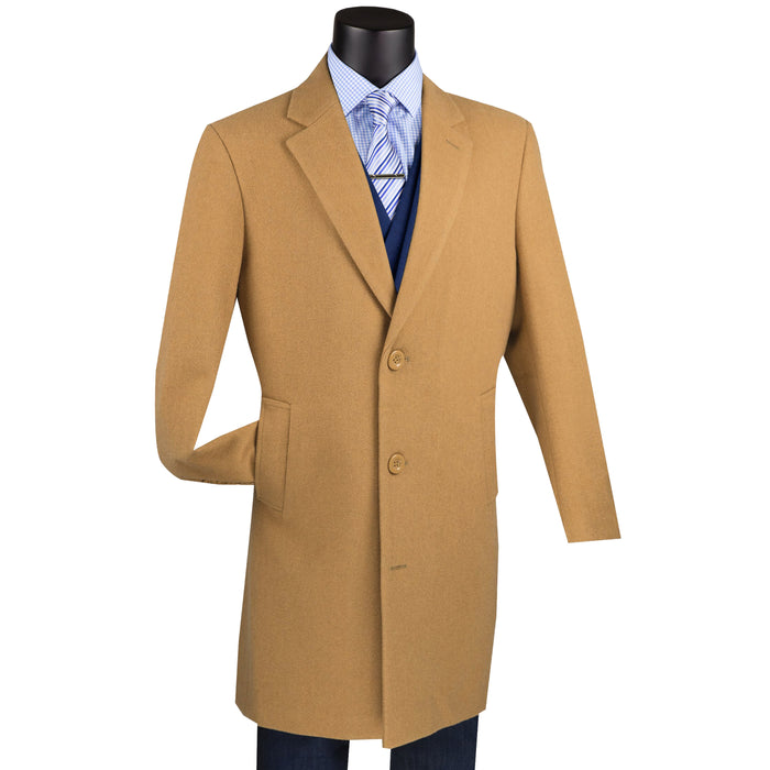 Wool & Cashmere Regular Fit Top Coat 38" Long in Camel Beige