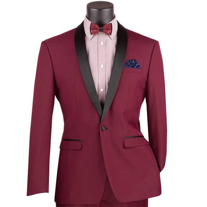 Shawl-Collar Slim-Fit Tuxedo in Burgundy