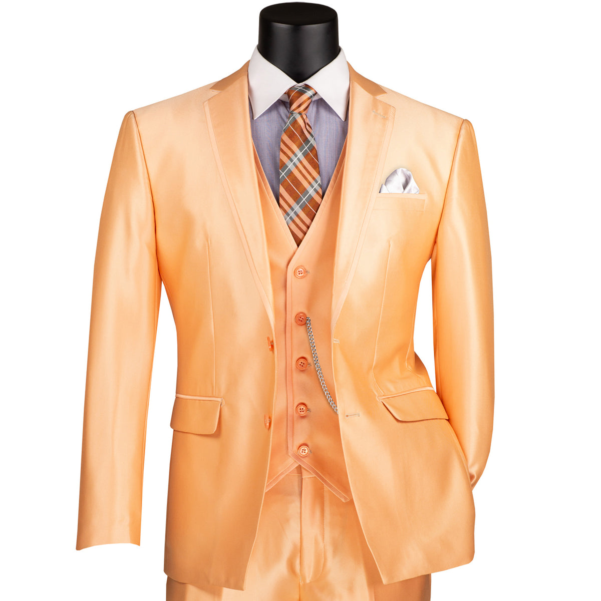 Satin 3-Piece 2-Button Slim-Fit Suit in Melon Orange