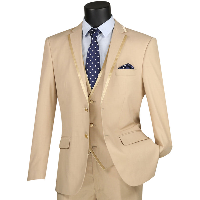 Trimmed 3-Piece Slim-Fit Tuxedo in Champagne Beige