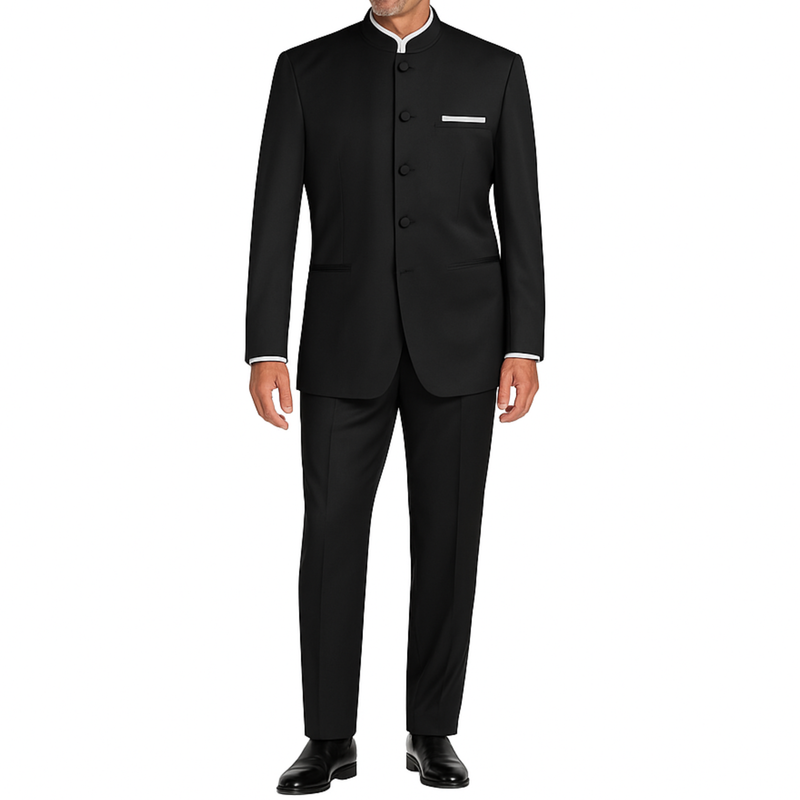 VINCI Men's Black Banded Collar 5 Button Classic Fit Tuxedo NEW – FH