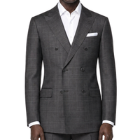 VINCI Men's Black Sharkskin Glen Plaid Double Breasted Regular Fit Suit NEW. Features a sharp peak lapel, fully lined double breasted jacket, refined sharkskin Glen Plaid pattern, and flat front pants with a flexible comfort waistband and unfinished hems for custom tailoring. A classic men's suit for business, office, weddings, formal events, and evening wear. Available at Fashion House Inc. (FH Menswear, Style #DRW-7)