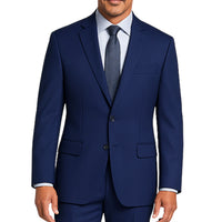 VINCI Men's Patriot Blue 2-Button Suit with Adjustable Waistband, Regular-Fit - NEW. Features a notch lapel jacket luxuriously lined for comfort and non-pleated trousers designed for a custom fit. Ideal for both office and elegant evening wear. Available at Fashion House Inc. (FH Menswear)