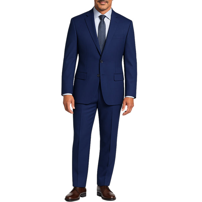 VINCI Men's Patriot Blue 2-Button Suit with Adjustable Waistband, Regular-Fit - NEW. Features a notch lapel jacket luxuriously lined for comfort and non-pleated trousers designed for a custom fit. Ideal for both office and elegant evening wear. Available at Fashion House Inc. (FH Menswear)