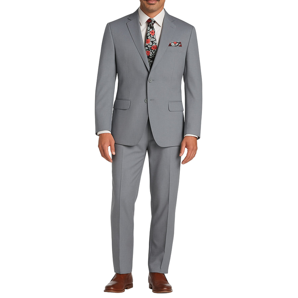 VINCI Men's Medium Gray 2-Button Suit with Adjustable Waistband, Regular-Fit - NEW. Features a notch lapel jacket luxuriously lined for comfort and non-pleated trousers designed for a custom fit. Ideal for both office and elegant evening wear. Available at Fashion House Inc. (FH Menswear)