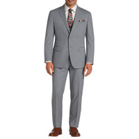 VINCI Men's Medium Gray 2-Button Suit with Adjustable Waistband, Regular-Fit - NEW. Features a notch lapel jacket luxuriously lined for comfort and non-pleated trousers designed for a custom fit. Ideal for both office and elegant evening wear. Available at Fashion House Inc. (FH Menswear)