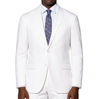VINCI Men's White 2-Button Suit with Adjustable Waistband, Regular-Fit - NEW. Features a notch lapel jacket luxuriously lined for comfort and non-pleated trousers designed for a custom fit. Ideal for both office and elegant evening wear. Available at Fashion House Inc. (FH Menswear)