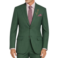 VINCI Men's Forest Green Glen Plaid 2-Button Regular Fit Suit with Peak Lapel - NEW. Classic silhouette with peak lapel jacket and flat-front pants featuring a flexible waistband and unfinished hems. Ideal for office or formal occasions. Available at Fashion House Inc. (FH Menswear)