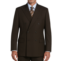VINCI Men's Brown Double-Breasted Regular Fit Suit with Adjustable Waist - NEW. Classic style with a peak lapel jacket, fully lined for comfort, and flat-front trousers with elastic waistband for a flawless fit. Perfect for professional and evening wear, embodying timeless elegance and sophistication. Available at Fashion House Inc. (FH Menswear, Style F-DC900)