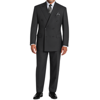 VINCI Men's Heather Gray Double-Breasted Regular Fit Suit with Adjustable Waist - NEW. Classic style with a peak lapel jacket, fully lined for comfort, and flat-front trousers with elastic waistband for a flawless fit. Perfect for professional and evening wear, embodying timeless elegance and sophistication. Available at Fashion House Inc. (FH Menswear, Style F-DC900)