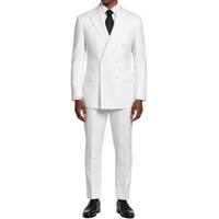 VINCI Men's White Double-Breasted Regular Fit Suit with Adjustable Waist - NEW. Classic style with a peak lapel jacket, fully lined for comfort, and flat-front trousers with elastic waistband for a flawless fit. Perfect for professional and evening wear, embodying timeless elegance and sophistication. Available at Fashion House Inc. (FH Menswear, Style F-DC900)