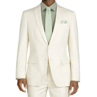 VINCI Men's Ivory 2-Button Slim Fit Suit - NEW. Features a sleek modern silhouette with a fully lined notch lapel jacket and flat-front pants for custom tailoring. Ideal for polished office wear or sophisticated evening outings. Available at Fashion House Inc. (FH Menswear)