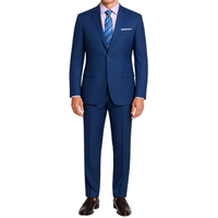 VINCI Men's Patriot Blue 2-Button Slim Fit Suit - NEW. Features a sleek modern silhouette with a fully lined notch lapel jacket and flat-front pants for custom tailoring. Ideal for polished office wear or sophisticated evening outings. Available at Fashion House Inc. (FH Menswear)